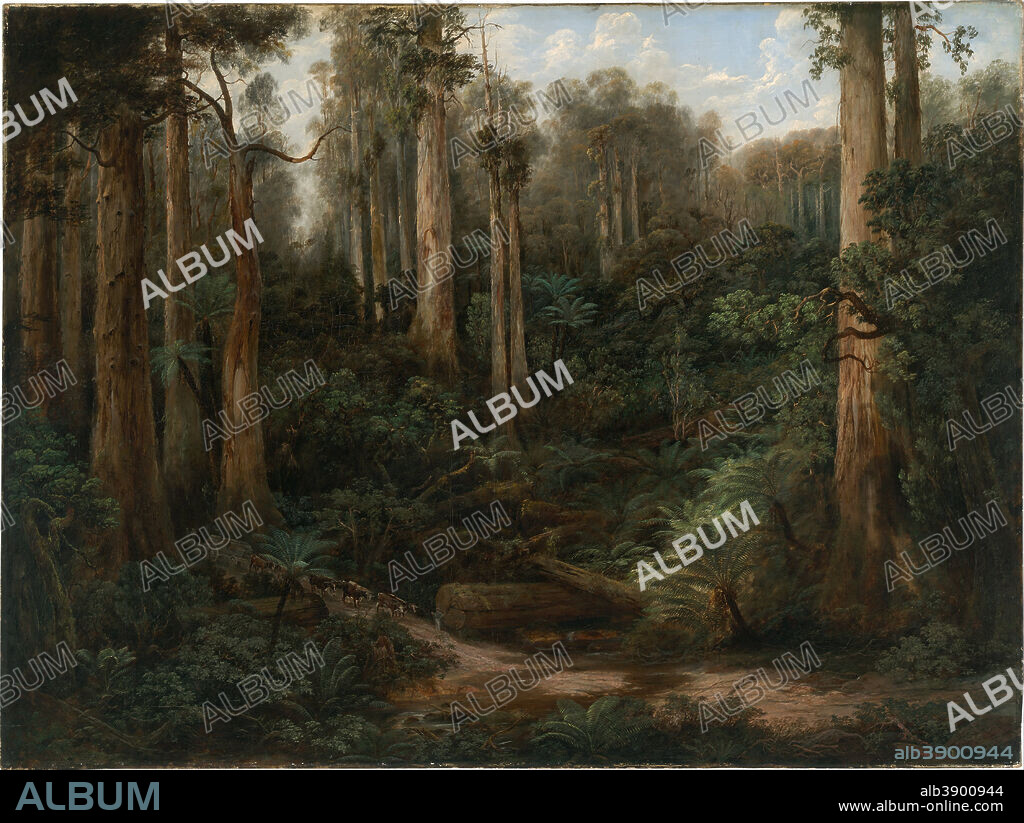 ISAAC WHITEHEAD. A Sassafras Gully, Gippsland. Date/Period: Ca. 1870. Painting,oil on canvas. Height: 990 mm (38.97 in); Width: 1,321 mm (52 in).