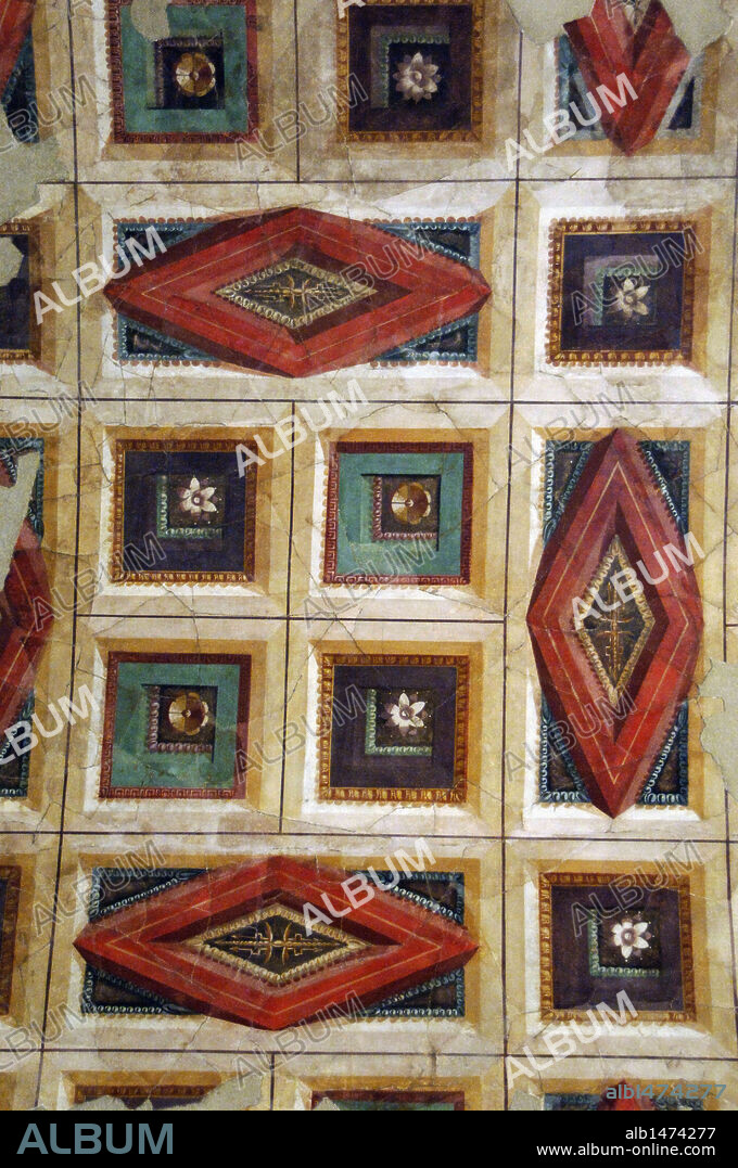 ARTE ROMANO. ITALIA. CASA DE AUGUSTO en el Monte Palatino, en la que vivió antes de ser emperador. Vista de los FRESCOS del interior. ROMA.