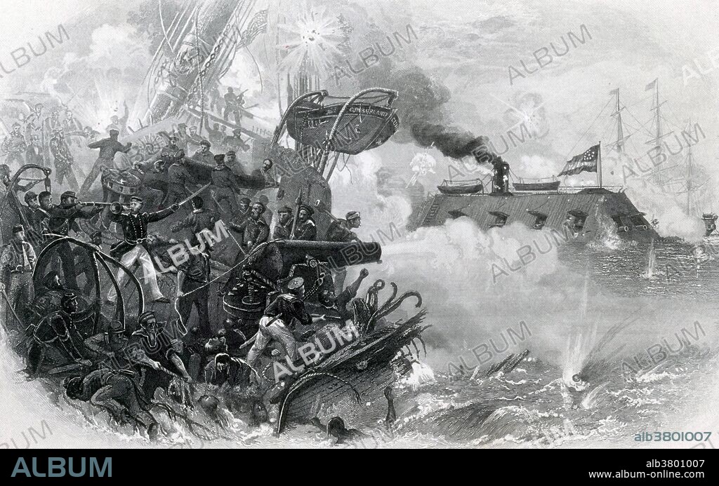 March 8, 1862, the Cumberland was at anchor off Newport News when its former sister ship, the Merrimack (ironclad and rechristened the Virginia) went straight for the Cumberland. The Cumberland attacked with broadsides, but the Virginia ran full speed and buried its iron ram into the wooden ship's starboard side. The Virginia backed away, leaving the ram buried in the Cumberland. The Virginia gunners destroyed what was left of the wooden ship, leaving its decks awash in blood. The Cumberland's crew continued firing on the iron adversary until its guns were under water. The Cumberland's fate was to be the first victim of a new era of naval warfare, a clear demonstration of the superiority of steam-powered ironclad ships.