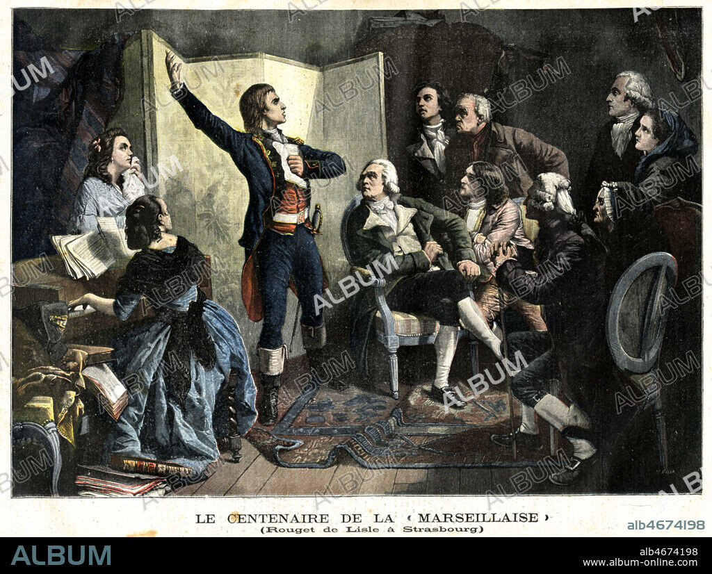 Le centenaire de La Marseillaise. ROUGET de L'ISLE (1760-1836) a Strasbourg d'apres le tableau d'Isidore PILS (1813-1875) repris dans Le petit Journal illustre du 23 avril 1892. Credit : Collection KHARBINE-TAPABOR.