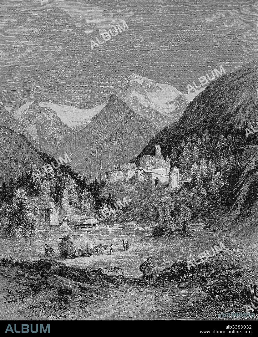 Reichenberg Castle, Taufers im Muenstertal in South Tyrol in northern Italy, Woodcut from 1892.