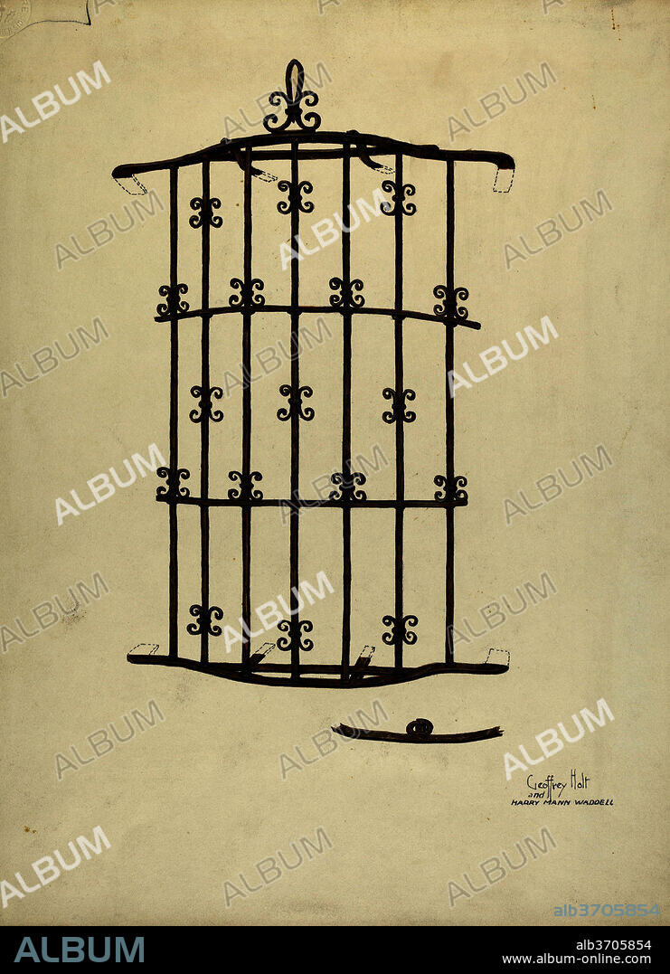 GEOFFREY HOLT AND HARRY MANN WADDELL. Iron Window Grille. Dated 1936