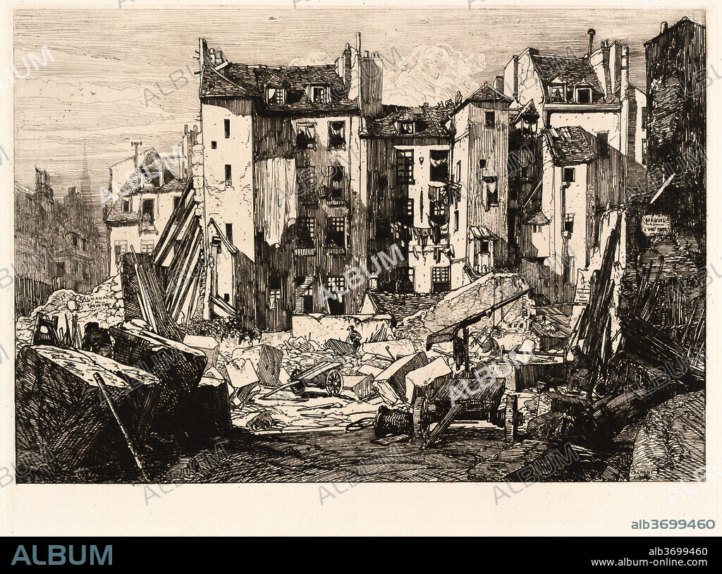 MAXIME LALANNE. Demolition for the Opening of the rue des Ecoles (Demolitions pour le percement de la rue des Ecoles). Dimensions: plate: 23.9 x 31.9 cm (9 7/16 x 12 9/16 in.). Medium: etching.