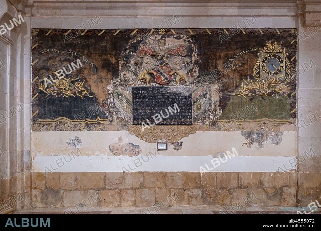 lauda sepulcral de don Francisco Franque, monasterio de Santa María la Real de Huerta, construido entre los siglos XII y XVI, Santa María de Huerta, Soria, comunidad autónoma de Castilla y León, Spain, Europe.