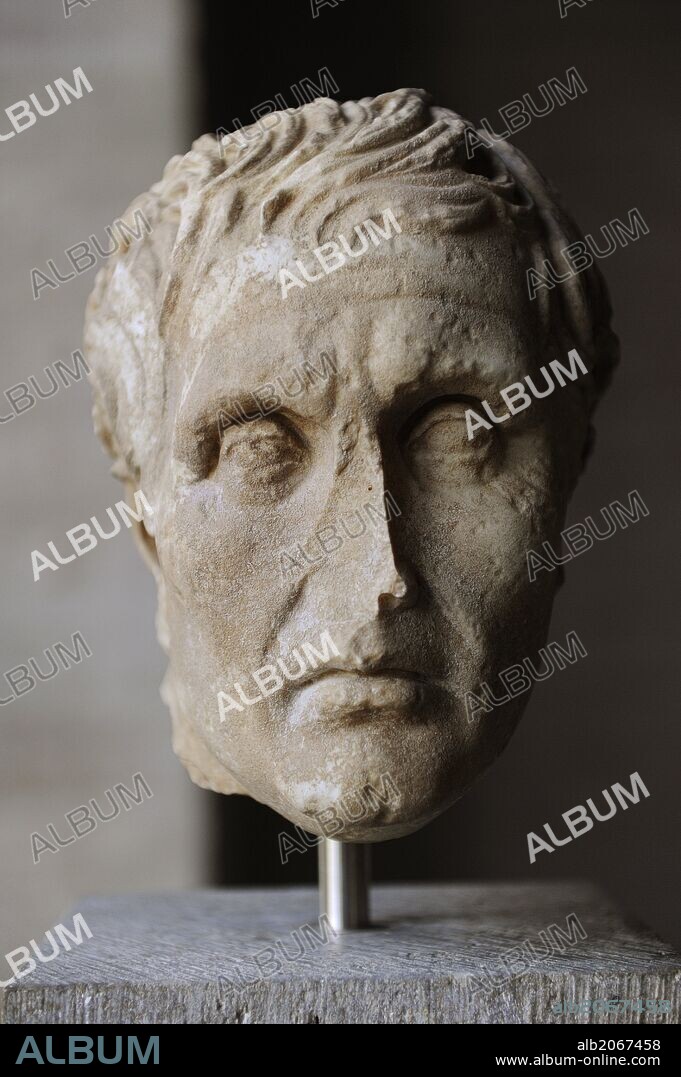 Menandro (Atenas, h. 342 a. C. -H. 292 a. C.). Comediógrafo griego, máximo exponente de la llamada Comedia nueva. Copia romana de un original griego. Glyptothek. Munich. Alemania. Europa.
