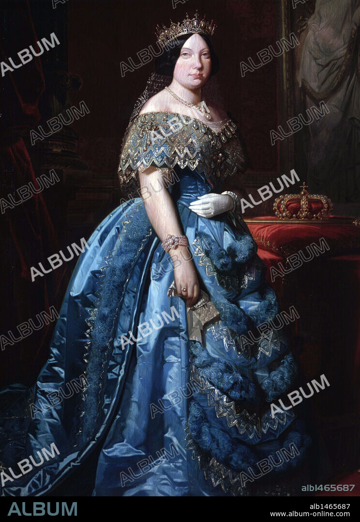 FEDERICO MADRAZO. ISABEL II. REINA DE ESPAÑA. NACE EN MADRID 1830 Y MUERE EN PARIS 1904.. SU REINADO VA DESDE 1833 A 1868. OLEO DE FEDERICO DE MADRAZO.. BANCO DE ESPAÑA. MADRID.