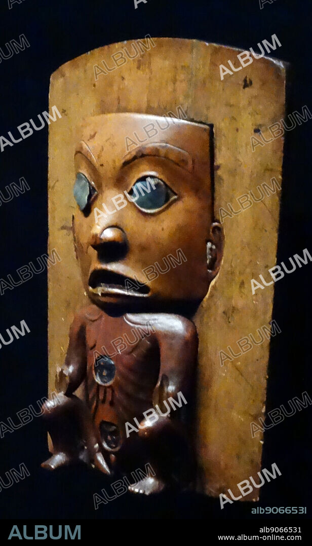 Wooden clan headdress from the Tlingit tribe of indigenous people from Pacific Northwest Coast of North America. Dated 19th Century.