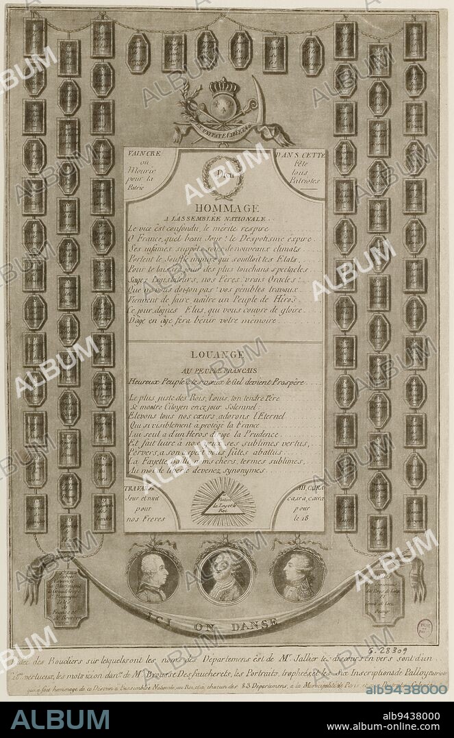 ICI ON DANSE, Palloy, Pierre-François, Engraver, In 1790, Graphic arts, French Revolution, Print, Aquatint, Height: 32.8 cm, Width: 21.3 cm.