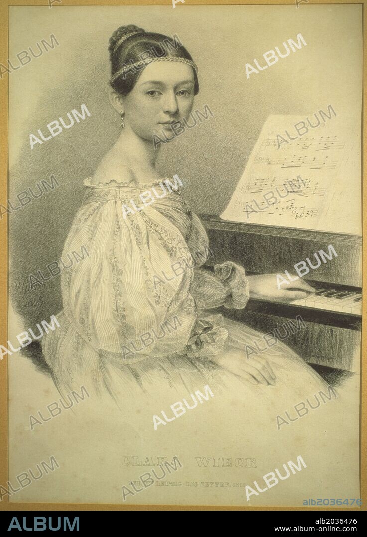 Retrato de Clara Wieck (1819-1896), esposa de Robert Schumann, 1834, grabado.