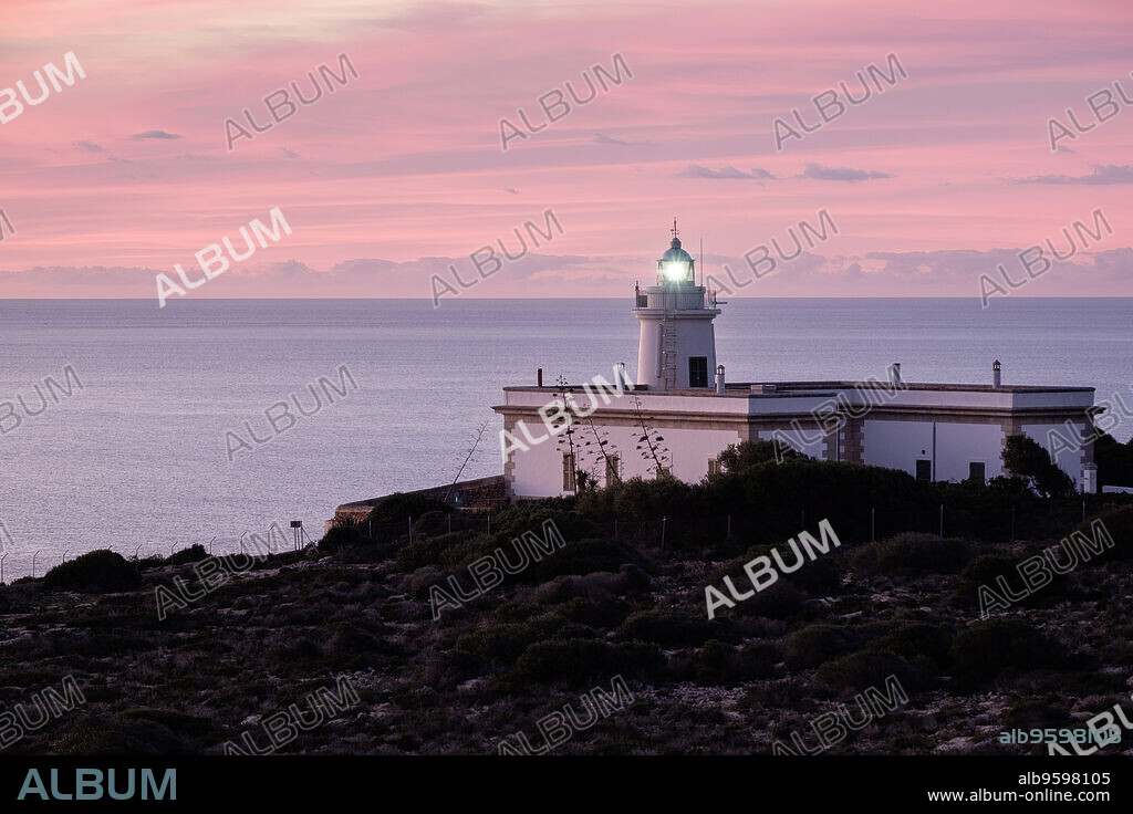 lighthouse of Cap Blanc Built in 1862. , Llucmajor, Mallorca, balearic islands, spain, europe.