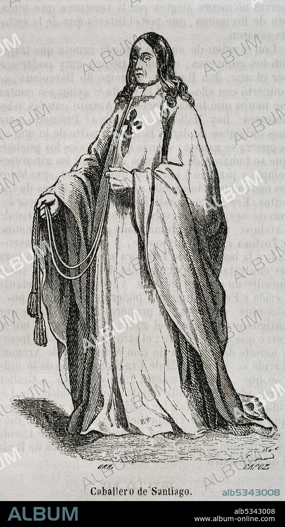 TOMÁS CARLOS CAPUZ (1834-1899). SPANISH ENGRAVER AND XYLOGRAPH. Orden de Santiago. Orden religiosa y militar surgida en el siglo XII en el reino de León. Grabado por Capuz. Historia General de España por el padre Mariana. Madrid, 1852.