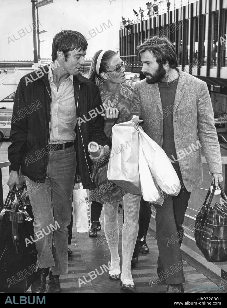 Franco Nero, Vanessa Redgrave and Peter Mcenery, Rome Airport 1968.