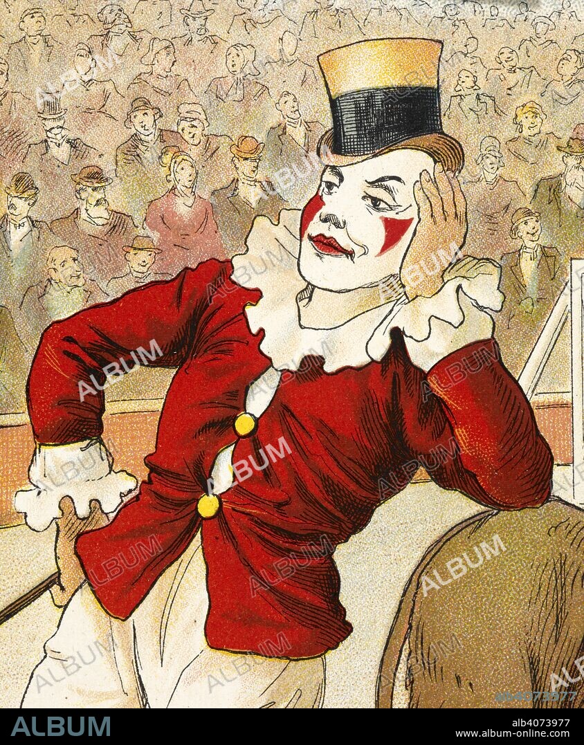 ANON. A clown leaning on the back of a donkey. The Circus Book. [Pictures for children.]. G. Routledge & Sons: [London; lithographed in Holland, 1890.]. Source: 12807.s.62 page 6 detail. Language: English.