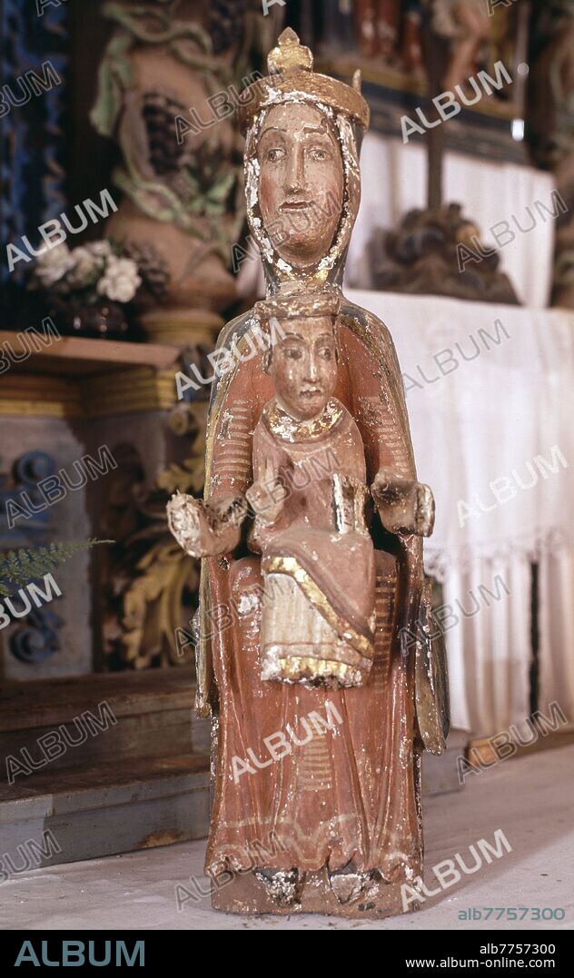 VIRGEN CON EL NIÑO - TALLA EN MADERA - SIGLO XII - ROMANICO ESPAÑOL.
