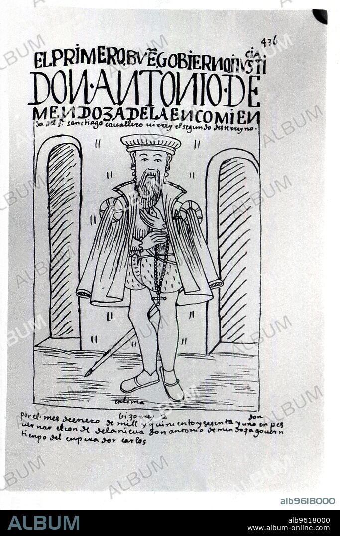 Antonio Mendoza, first viceroy of Peru named by Charles V in 1549 to master the fighting between Spanish, iIlustración on the work 'Nueva Crónica y Buen Gobierno', story of the Incas.