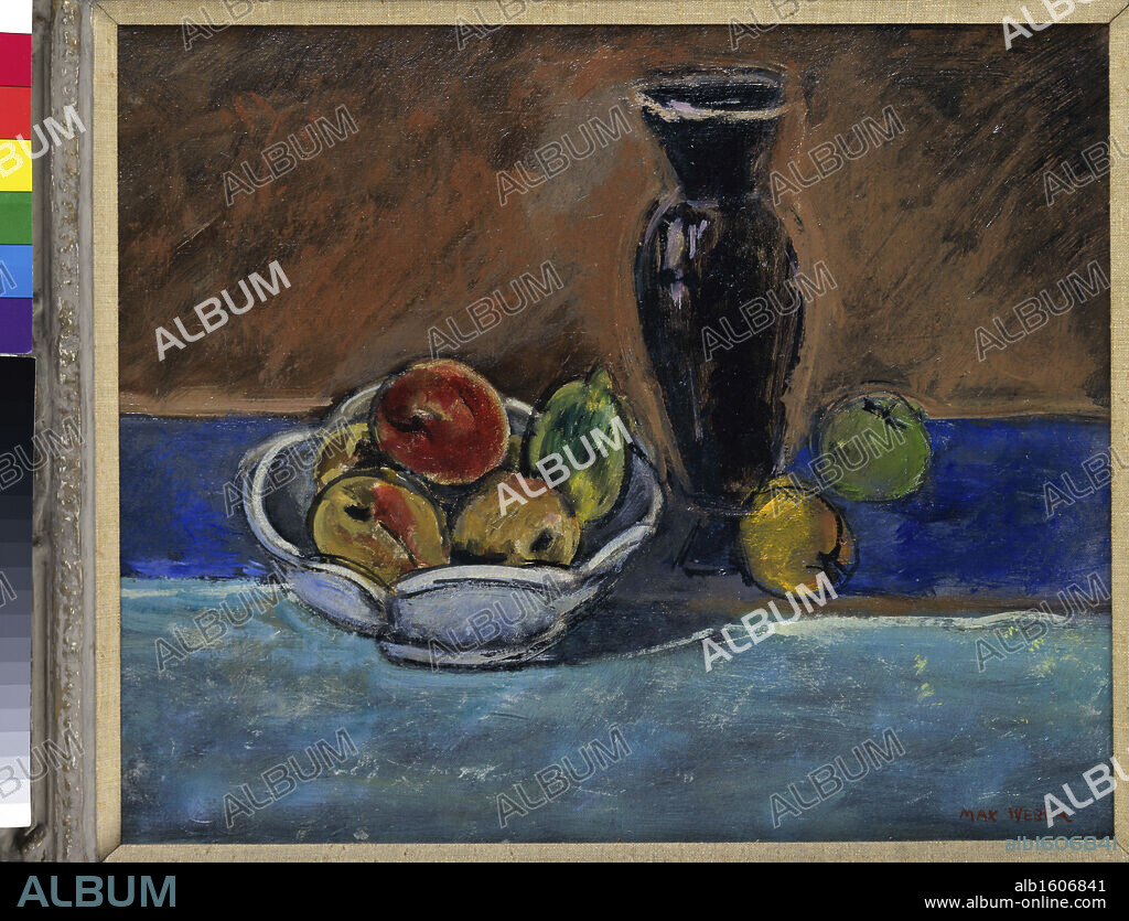 Still Life with Fruit and Vase by Max Weber, oil on canvas, oil painting, fine art painting,.