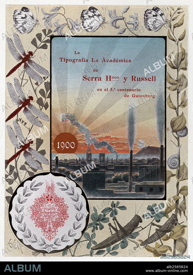 Publicidad modernista. Calendario de Tipografía La Académica. Año 1900.