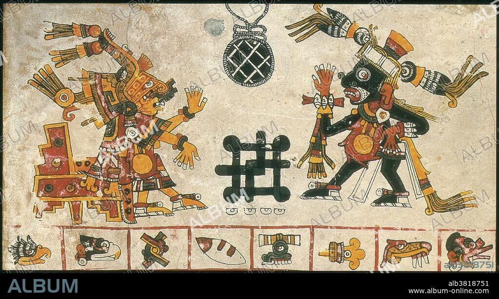 Xochiquetzal, from the Codex Borgia. In Aztec mythology, Xochiquetzal was a goddess associated with concepts of fertility, beauty, and female sexual power, serving as a protector of young mothers and a patroness of pregnancy, childbirth, and the crafts practiced by women such as weaving and embroidery. Xochiquetzal is also representative of human desire, pleasure, and excess, appearing also as patroness of prostitutes and artisans involved in the manufacture of luxury items. The Codex Borgia is a Mesoamerican ritual and divinatory manuscript. It is generally believed to have been written before the Spanish conquest of Mexico, somewhere within what is now today southern or western Puebla. The Codex Borgia is a member of, and gives its name to, the Borgia Group of manuscripts. Cardinal Stefano Borgia owned it before it was acquired by the Vatican Library.