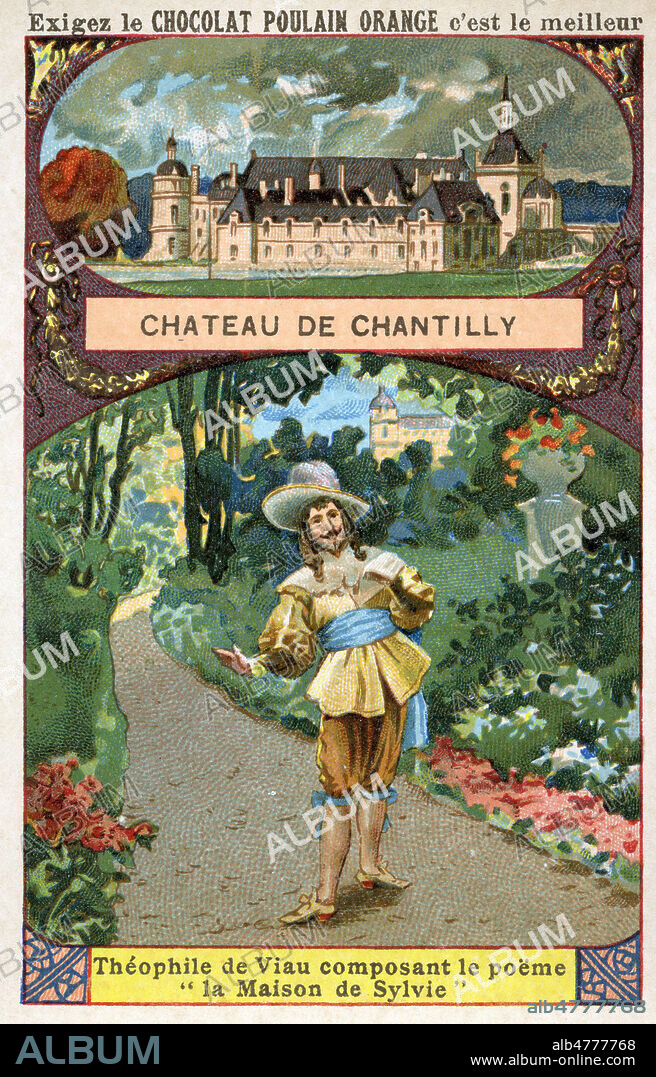 'Chateau de Chantilly. Theophile de VIAU (1590-1626) composant le poeme 'La maison de Sylvie''. Illustration anonyme pour un chromo vers 1905. Credit : Collection IM/KHARBINE-TAPABOR.