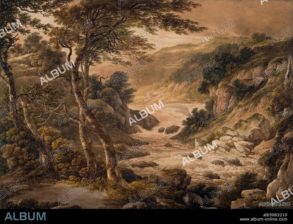 Mountain Stream, 1830 By John Glover, Tree, Landscape, Mountain, Watercolour, Nature.