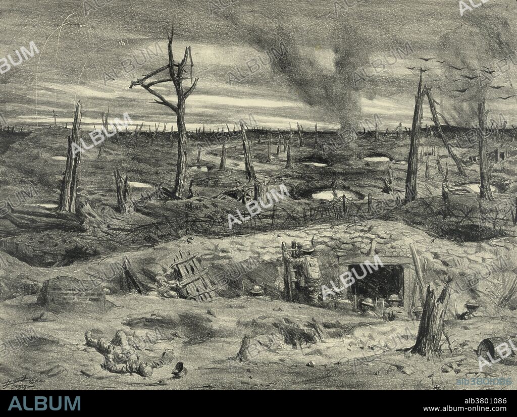 Entitled: No man's land. Sketch shows soldiers during a battle in World War I by Lucien Jonas. In World War I, no man's land was often ranged from several hundred yards to in some cases less than 10 yards. Heavily defended by machine guns, mortars, artillery and riflemen on both sides, it was often riddled with barbed wire and rudimentary improvised land mines, as well as corpses and wounded soldiers who were not able to make it across the sea of explosions and fire. The area was usually devastated by the warfare, carnage and remains of the artillery. It was open to fire from the opposing trenches and hard going generally slowed down any attempted advance. However, not only were soldiers forced to cross no man's land when advancing (or when retreating), but after an attack the stretcher bearers would need to go out into it to bring in the wounded.