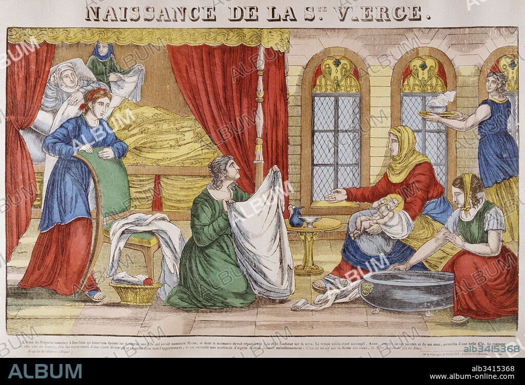 19th century, French, illustration, showing the birth of Jesus. Circa 1820.