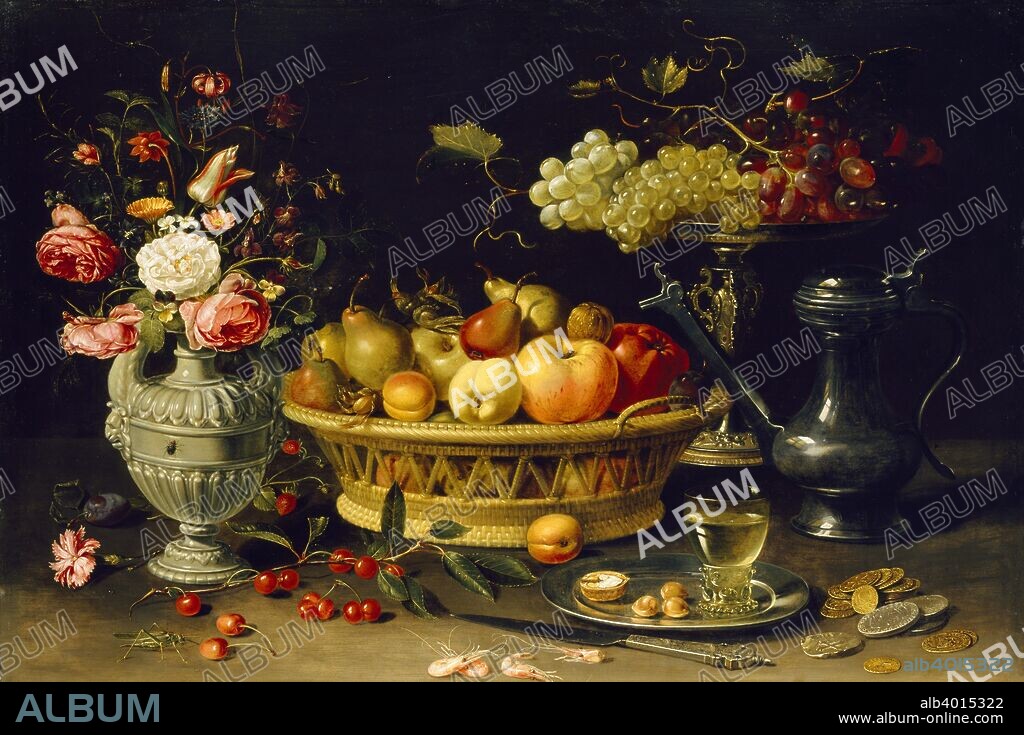 Still Life of Fruit and Flowers, 1608-1621. Dimensions: height x width x depth: 64 x 89 cm.
