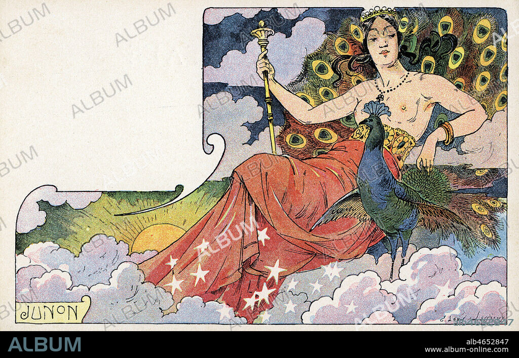 JUNON , deesse de la nature feminine et du mariage , identifiee a HERA chez les grecs. Carte postale vers 1900 de Ernest-Louis LESSIEUX (1848-1925). Credit: Collection IM/KHARBINE-TAPABOR.