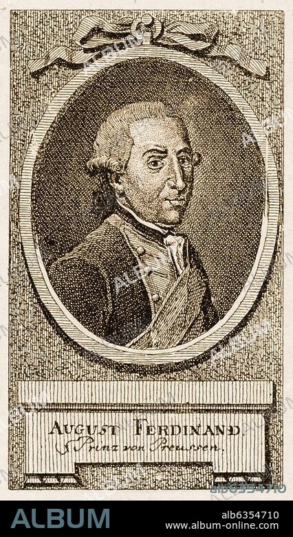 Ferdinand (August Ferdinand), Prinz von Preußen; jüngster Sohn König Friedrich Wilhelms I. und Sophie Dorotheas; 1763-1811 Heermeister der Ballei Brandenburg des Johanniterordens; 23.5.1730 - 2.5.1813. Porträt. Kupferstich, um 1780.