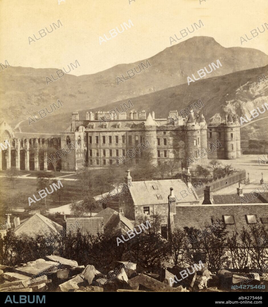 ALEXANDER INGLIS. 'Holyrood Palace', c1912. The palace of Holyroodhouse in Edinburgh served as the principal residence of the kings and queens of Scotland from the 15th century. The palace in its present form dates from the reign of Charles II who had it rebuuilt after it was destroyed by fire when Oliver Cromwell and his troops visited Edinburgh in 1650. Stereocard.