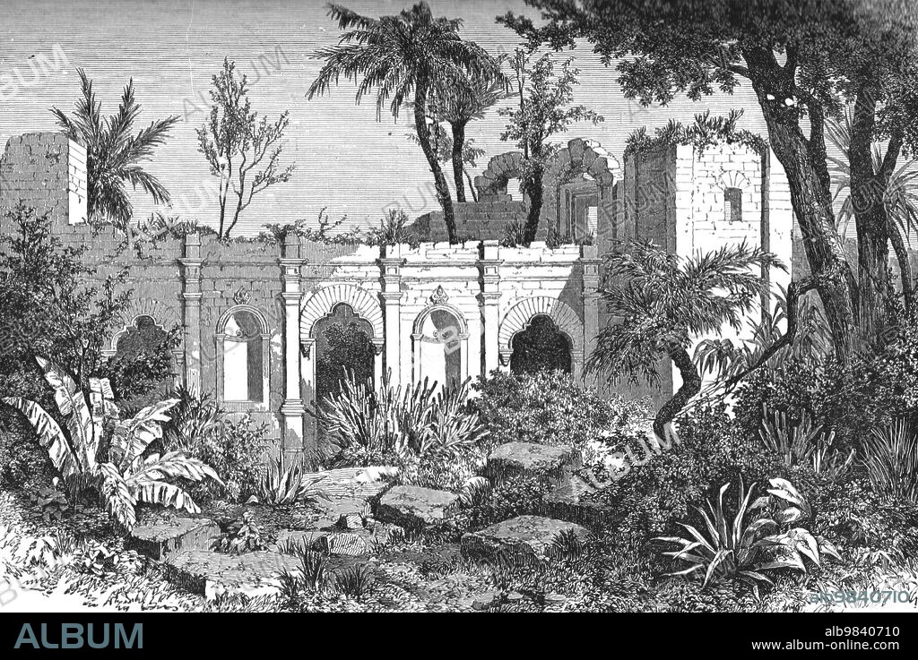 'Ruins of a Jesuit mission church in Paraguay; A visit to Paraguay during the war', 1875. From, 'Illustrated Travels' by H.W. Bates. [Cassell, Petter, and Galpin, c1880, London].
