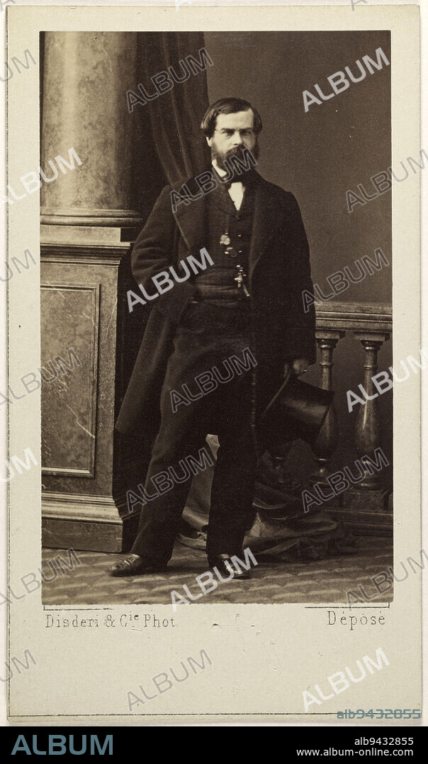 Portrait of Bertall, (Charles Albert d'Arnoux, dit), (1820-1882), (draughtsman, caricaturist, Photographe), Disderi & Cie, Photographer, Between 1870 and 1890, 2nd half of the 19th century, Photography, Graphic arts, Photography, Albumen paper print, Dimensions - Work: Height: 8.5 cm, Width: 5.2 cm, Dimensions: Height: 10.6 cm, Width: 6.1 cm.