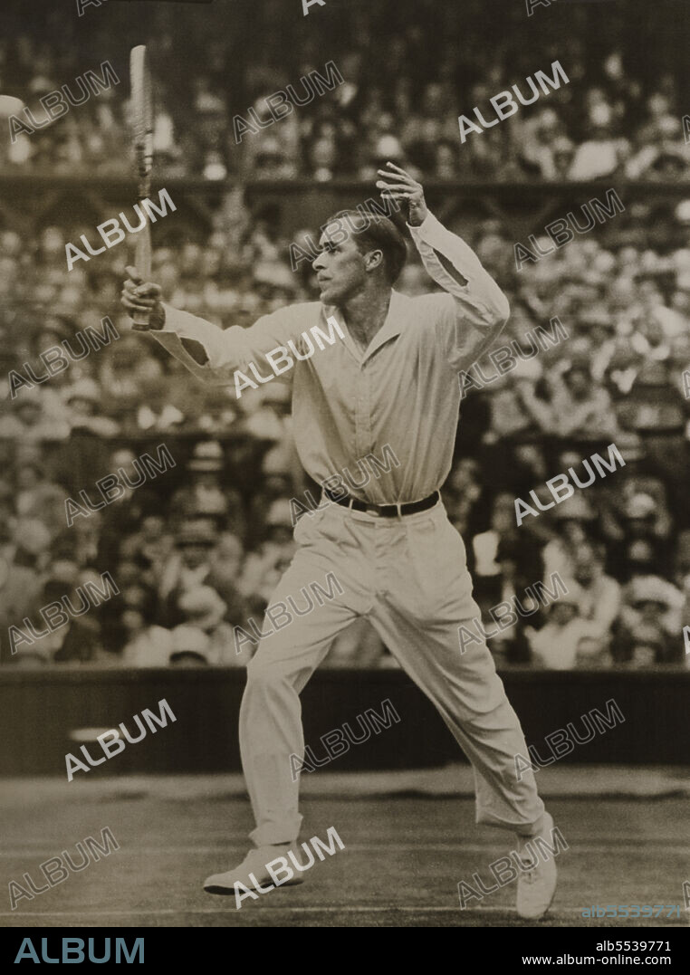 American Tennis Player Bill Tilden during Tennis Match, The Championships, Wimbledon, All England Lawn Tennis and Croquet Club, Wimbledon, London, England, UK, Underwood & Underwood, 1930.