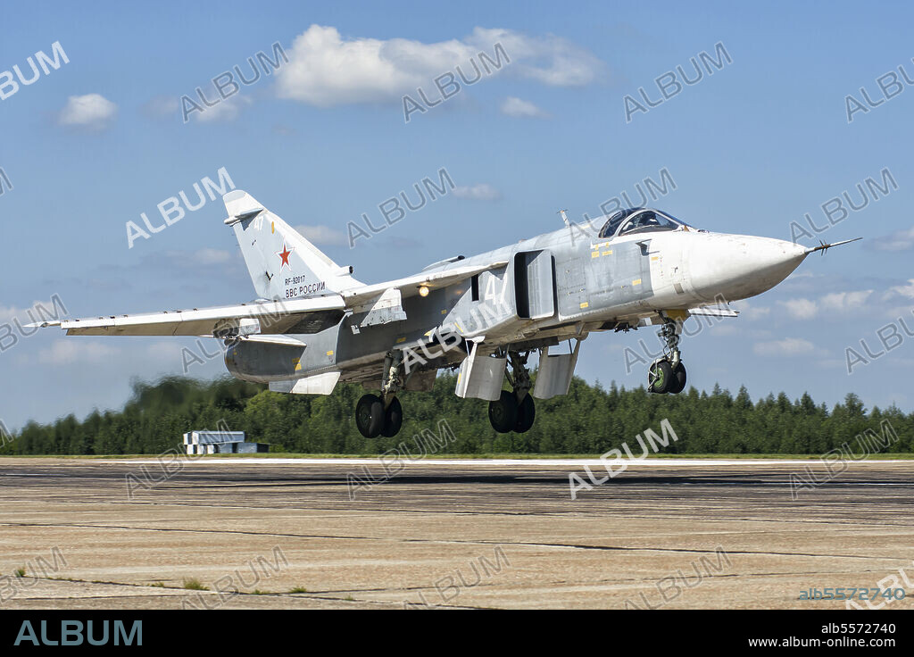 Russian Aerospace Forces (VKS) Su-24M2 strike aircraft during the contest Aviadarts 2018 (International Army Games) at Ryazan, Dyagilevo airport.