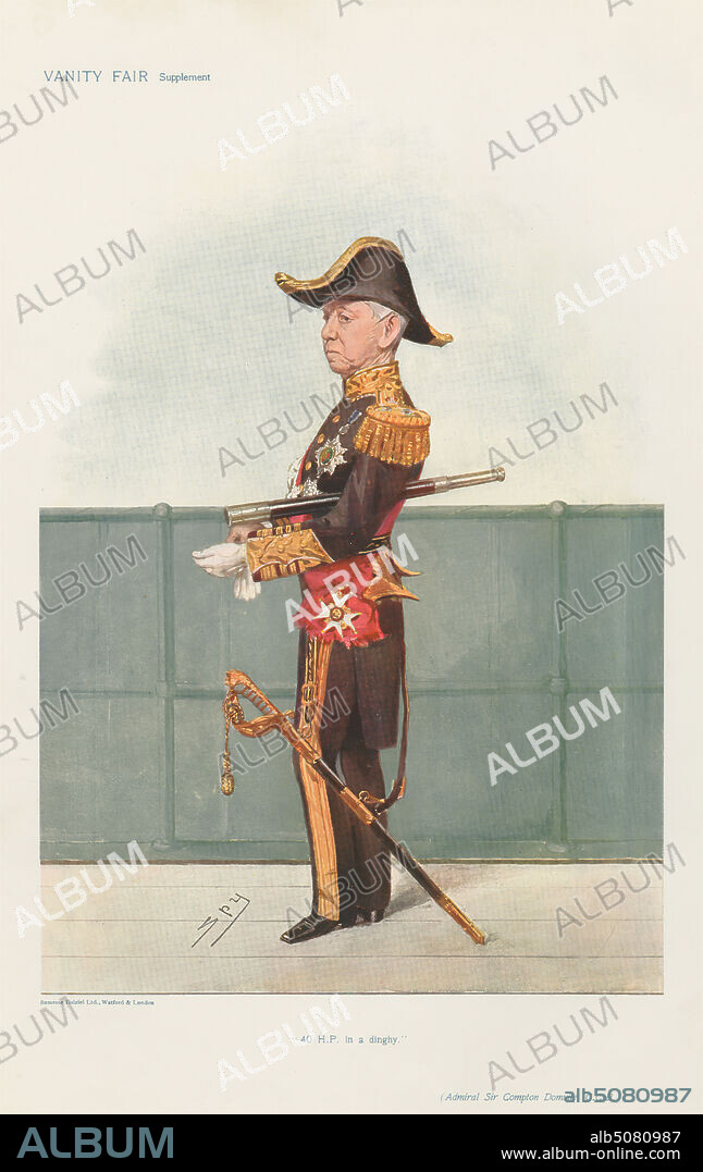 Vanity Fair: Military and Navy; '40 H.P. in a Dinghy', Admiral Sir Compton Domvile, Leslie Matthew 'Spy' Ward, 18511922, British, c. 1906, Chromolithograph.