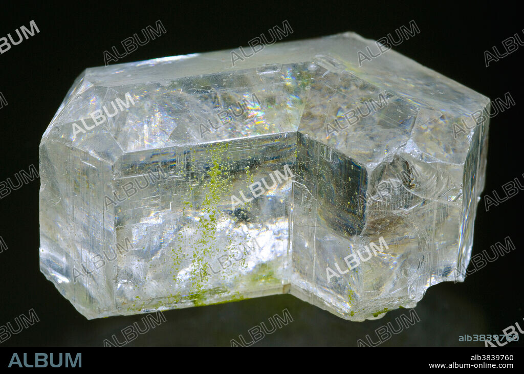 Cerussite (also known as lead carbonate or white lead ore) is a mineral consisting of lead carbonate, and an important ore of lead. The mineral may be readily recognized by its characteristic twinning, in conjunction with the adamantine lustre and high specific gravity. Tsumeb Mine. Tsumeb, Namibia, South Africa. Specimen Dimension: approximately 3 cm.
