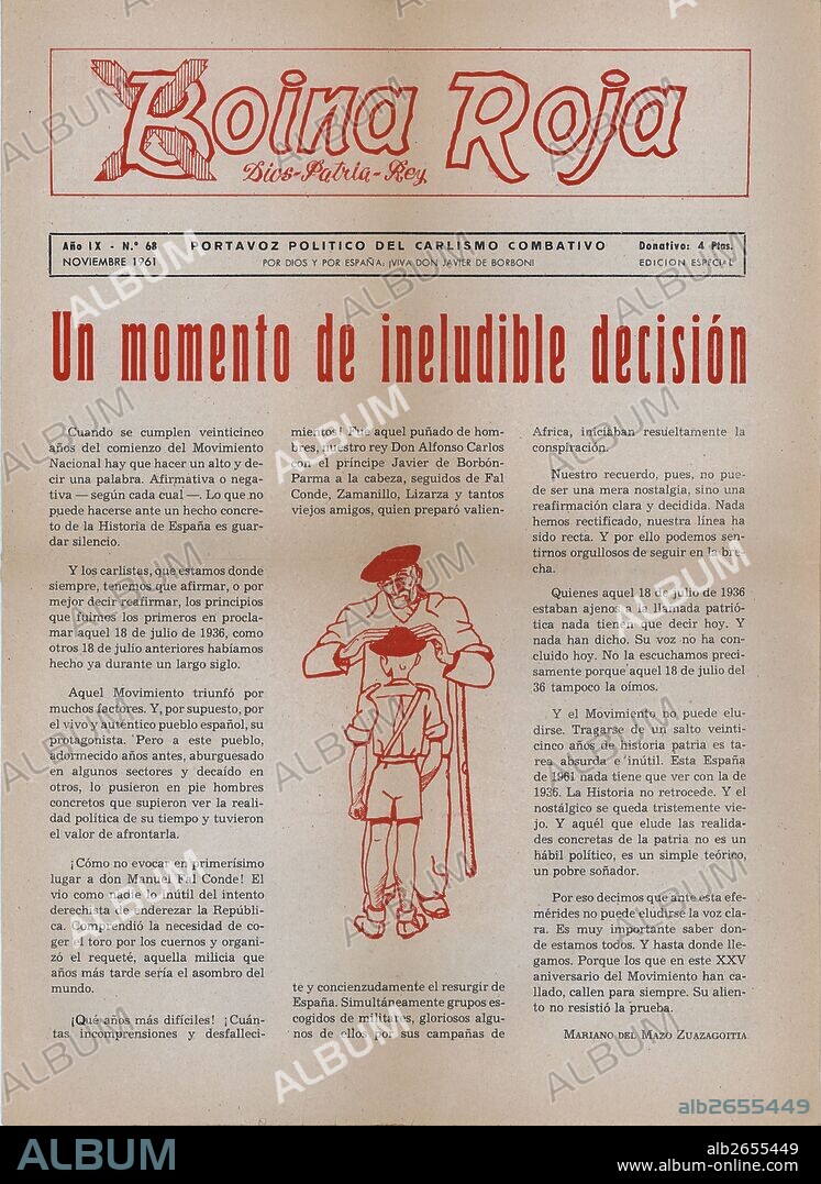 Boina Roja. Publicación carlista de Noviembre de 1961 conmemorando el 25 aniversario del comienzo de la guerra civil española.