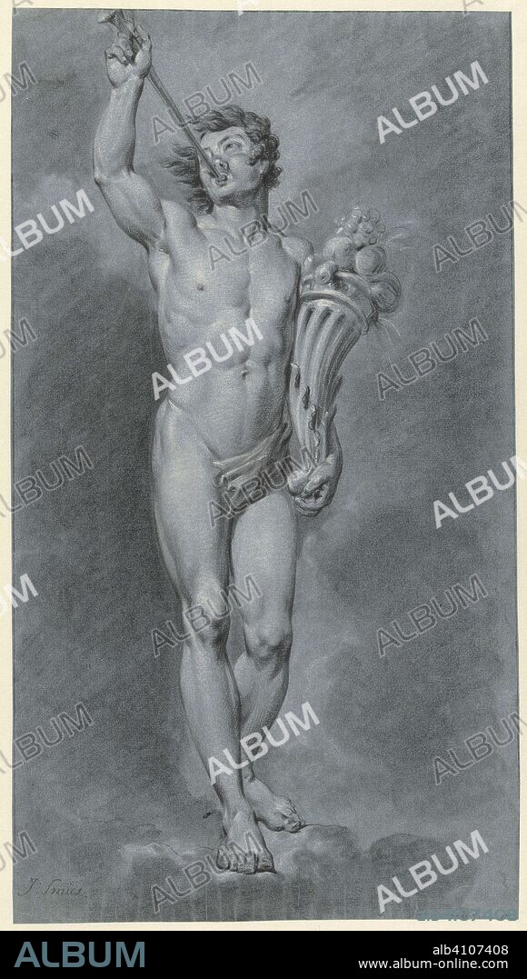 Standing male nude with cornucopia and trumpet. Draughtsman: Jacob Smies (mentioned on object). Dating: Feb-1803. Measurements: h 558 mm × w 312 mm.