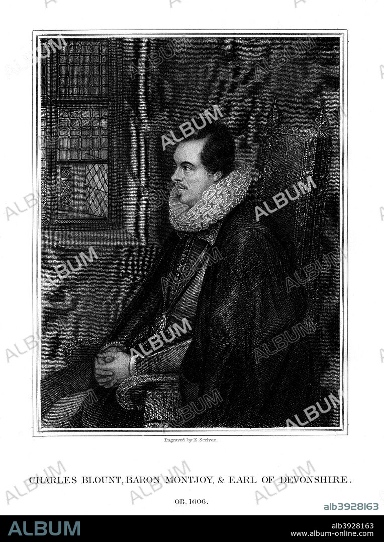 Charles Blount, 1st Earl of Devon, English courtier and soldier, (1827). Blount (1563-1606) served as Lord Deputy, then as Lord Lieutenant, of Ireland under Queen Elizabeth I and King James I.