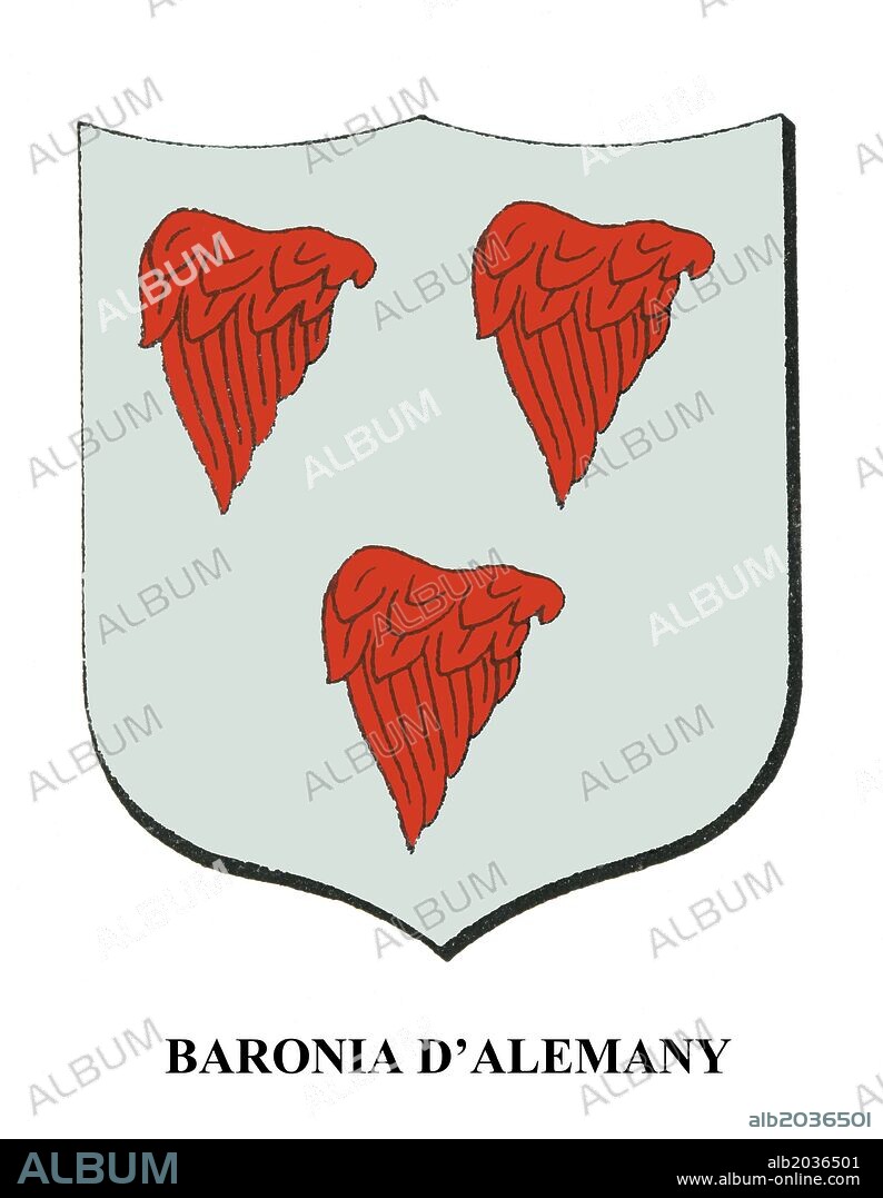 Heraldica. Historia de Catalunya, de Antoni Aulestia i Pijoan (1849-1908), y Ernest Moliné i Brasés (1868-1940). Año 1921. Escudo de la Baronia d'Alemany.