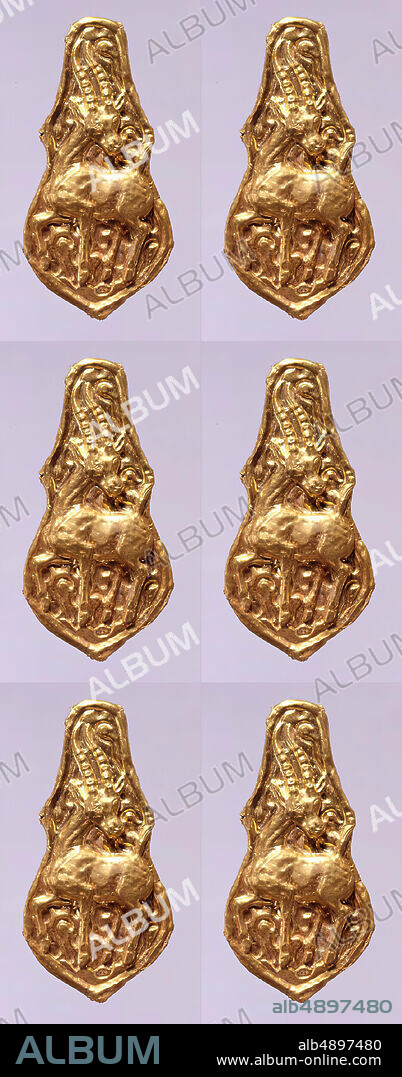 Harness Ornament with Gazelle, North China, 1st century B.C.1st century A.D., North China, Gold-plated iron, H. 5 1/4 in. (13.3 cm); W. 2 5/8 in. (6.7 cm), Metalwork.