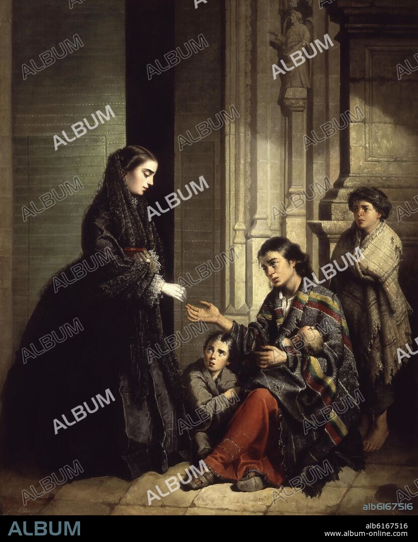 JOSÉ ROLDÁN Y MARTÍNEZ. 'The Charity', 1857, Oil on canvas, 123 x 100 cm.
