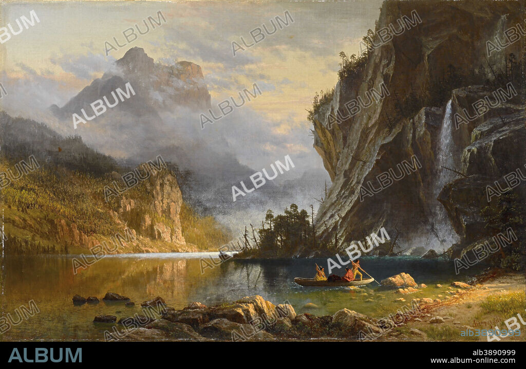 ALBERT BIERSTADT. Indians Spear Fishing. Date/Period: 1862. Painting. Oil on canvas Oil on canvas. Height: 488.95 mm (19.25 in); Width: 742.95 mm (29.25 in).