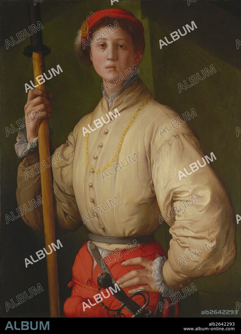 Portrait of a Halberdier (Francesco Guardi?); Pontormo (Jacopo Carucci), Italian (Florentine), 1494 - 1557; Italy, Europe; 1528 - 1530; Oil (or oil and tempera) on panel transferred to canvas; Unframed: 92.1 x 72.1 cm (36 1/4 x 28 3/8 in.), Framed: 121 x 97.8 x 7.6 cm (47 5/8 x 38 1/2 x 3 in.).