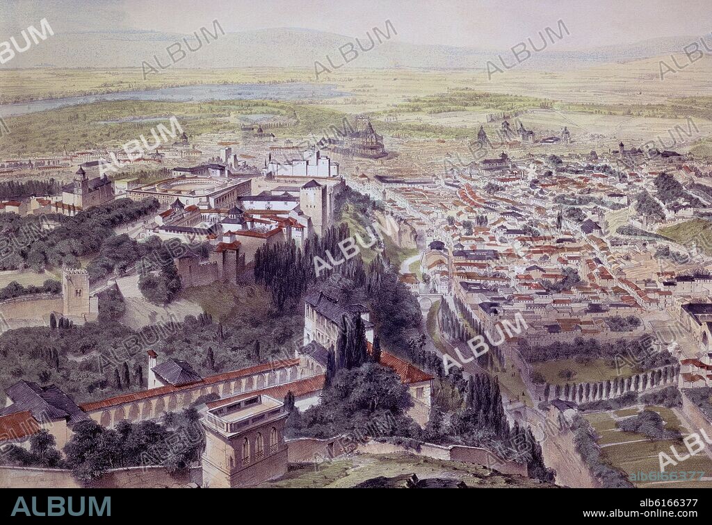 ALFRED GUESDON (1808/1876). DIBUJO DE LA ALHAMBRA Y GRANADA - SIGLO XIX.