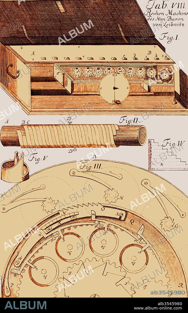 Step Reckoner, Leibniz Mechanical Calculator. Leibniz may have been the first computer scientist and information theorist. The Step Reckoner (or Stepped Reckoner) was a digital mechanical calculator invented by German mathematician Gottfried Wilhelm Leibniz around 1672 and completed in 1694. It was the first calculator that could perform all four arithmetic operations: addition, subtraction, multiplication and division. Its intricate precision gear work, however, was somewhat beyond the fabrication technology of the time; mechanical problems, in addition to a design flaw in the carry mechanism, prevented the machines from working reliably. Despite the mechanical flaws of the Stepped Reckoner, it gave future calculator builders new possibilities. The operating mechanism, invented by Leibniz, called the stepped cylinder or Leibniz wheel, was used in many calculating machines for 200 years, and into the 1970s with the Curta hand calculator.
