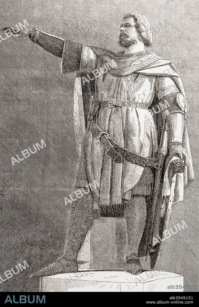 Jacob van Artevelde, c. 1290 – 1345, aka The Wise Man and the Brewer of Ghent. Flemish statesman and political leader. After the statue by Pieter De Vigne, (1812 - 1877). From L'Univers Illustre, published June 1863.