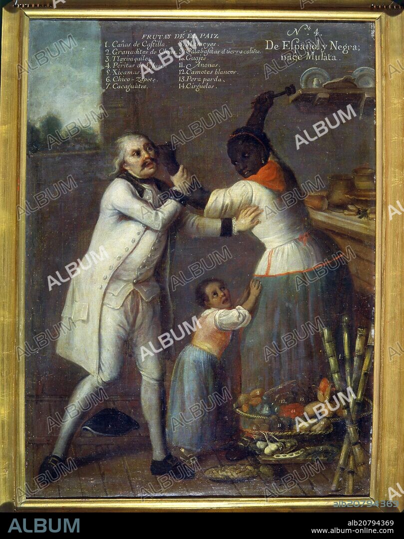 ANDRES DE ISLAS (?-1775). DE ESPAÑOL Y NEGRA NACE MULATA - 1774 - OLEO/LIENZO - 75x54 cm - VIRREINATO DE NUEVA ESPAÑA - ESCUELA MEXICANA -.
