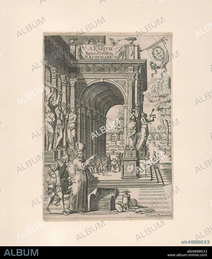 Francesco Curti, Frontispiece of 'Aerarium Philosophiae Mathematicae' by Mario Bettini, 'Aerarium Philosophiae Mathematicae', Francesco Curti (Italian, 16031670), Mario Bettini (Italian, Bologna 15821657 Bologna), 1648, Engraving, Sheet (Trimmed): 8 13/16 × 6 1/8 in. (22.4 × 15.5 cm), Prints.