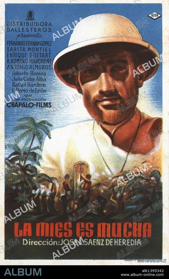 Cartel de la película La Mies es Mucha, con Fernando Fernán-Gómez, Sarita Montiel y Enrique Guitart, dirigida por José Luis Sáenz de Heredia. España, 1948.